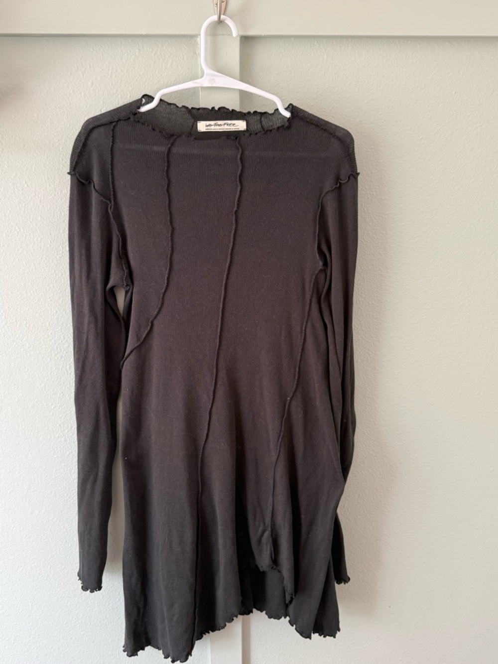 We The Free Black Ribbed Long Sleeve Top with Lettuce Edge